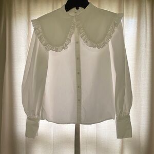 Women's White Peter Pan Ruffled Collar Blouse 💯 cotton